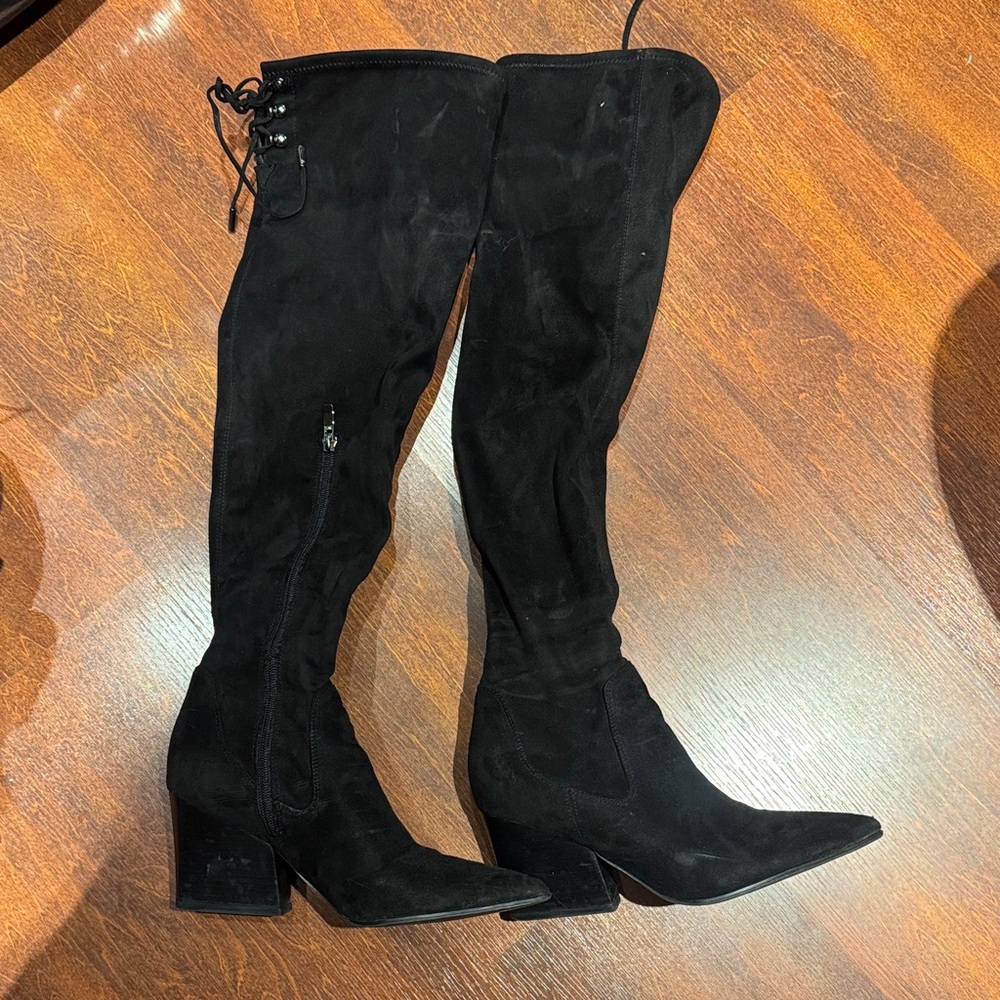 Kendall & Kylie Black Suede Over-the-Knee Block Heel Boots